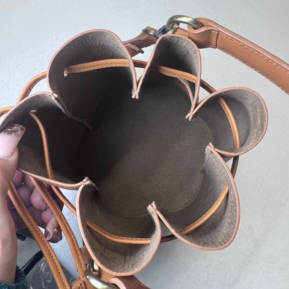 Sundance Made in Italy Brown Floral Leather Bucket Crossbody Bag RemoveableStrap - Picture 11 of 16